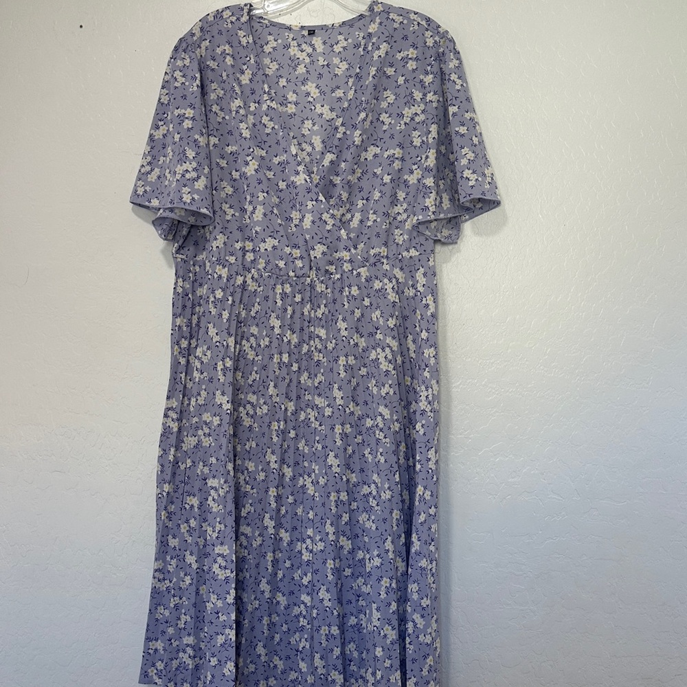 Women's plus size 2XL Floral Purple Midi Dress faux wrap dress spring cottage